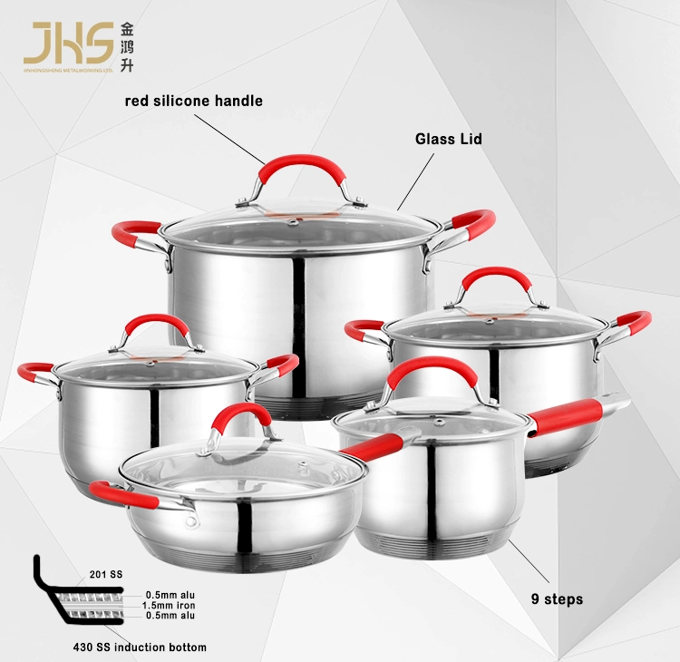 Silicone Handles 12 PCS Kitchenware Belly Body Shape Stainless Steel Nonstick Cookware Set