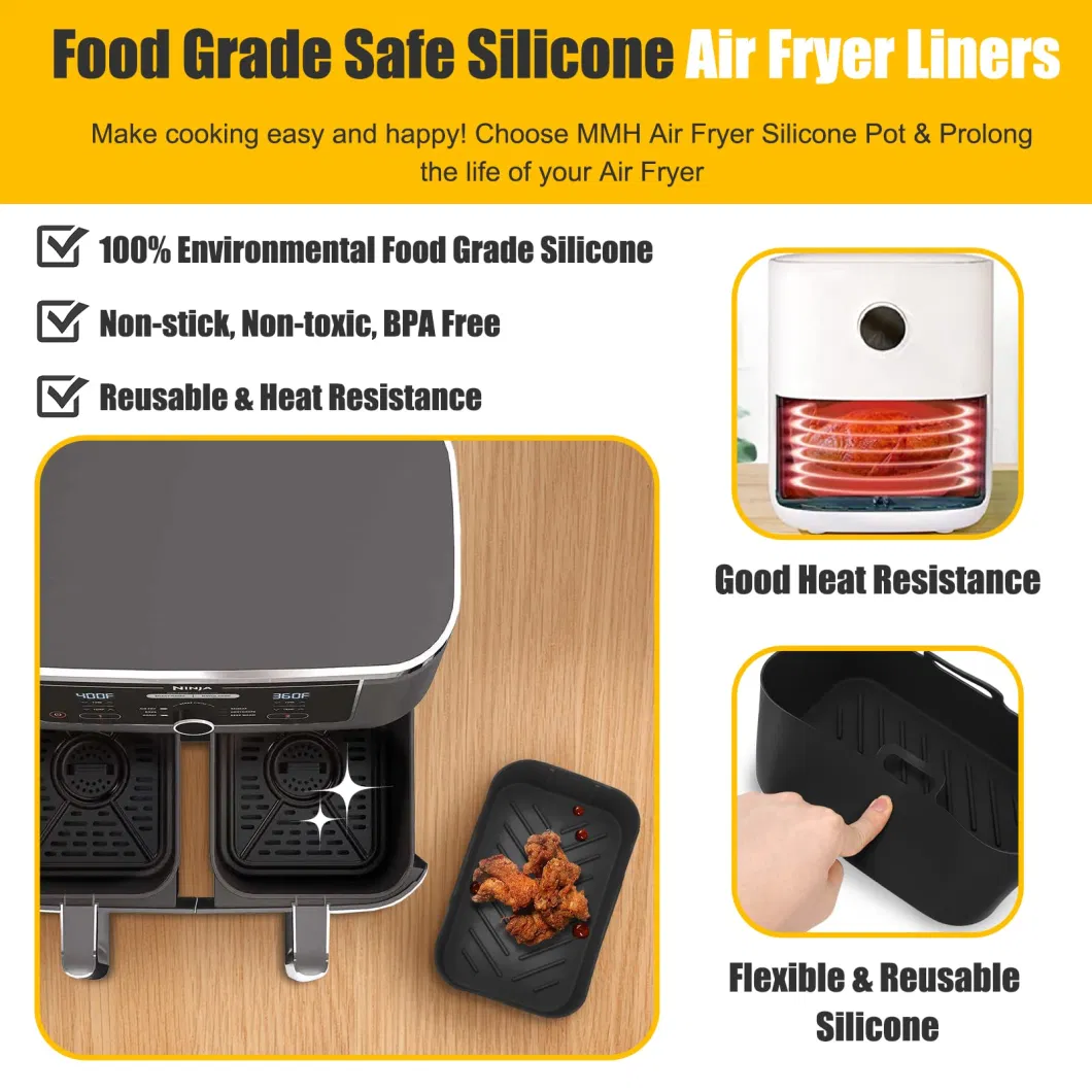 Silicone Liners for Rectangular Air Fryer Dual Baskets Airfryer Rectangle Silicone Mold Pot Baking Tray