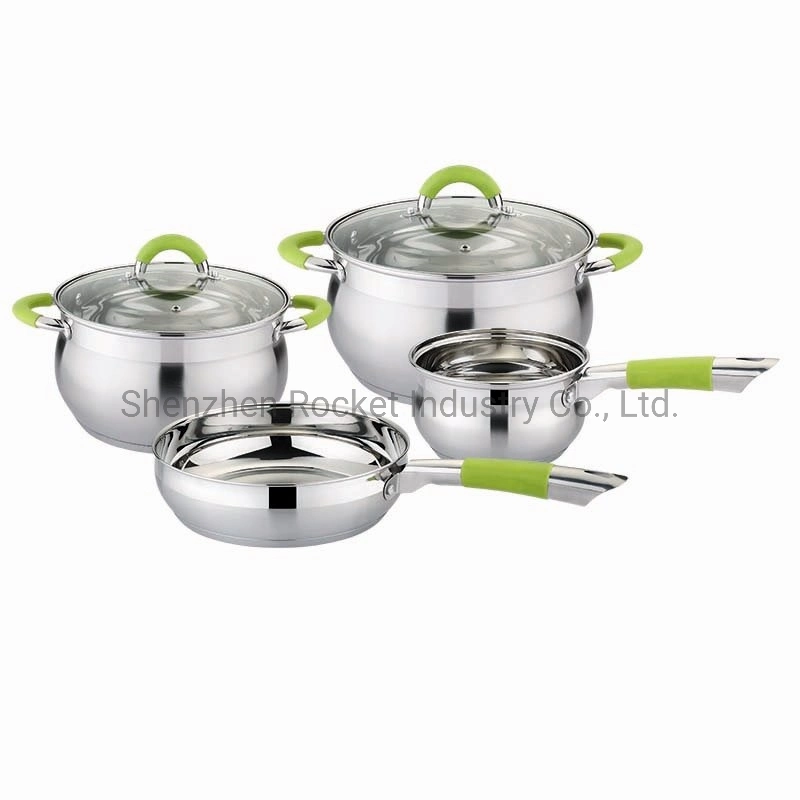 Silicone Handle Stainless Steel Cover Camping Cookware Set Kitchen Cookware Sets Cookware