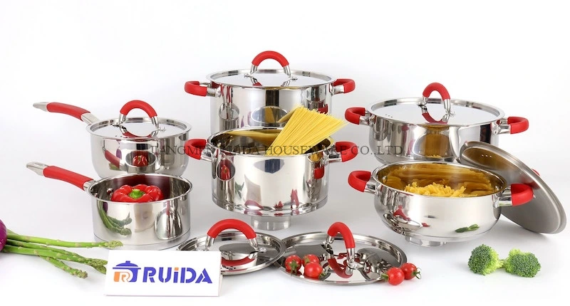 Silicon Cookware Set, 12PCS Stainless Steel Cookware Kitchenware with Induction Base